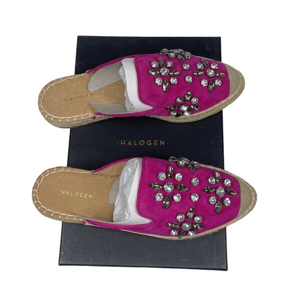 NEW Halogen Blythe Espadrille Mule Women's Size 7M Fuschia Suede Embellished - Picture 2 of 6